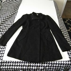 Divided Solid Black Pea Coat